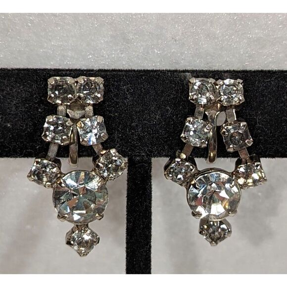 Vintage Rhinestone Drop Screw Back Earrings - Picture 1 of 8